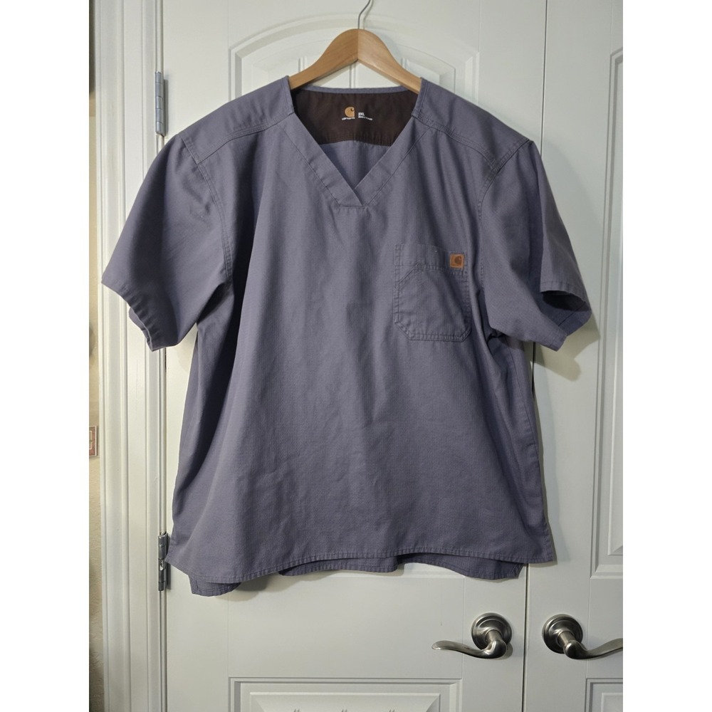 Carhartt Liberty Gray Ripstop V-Neck Scrub Top Mens 2XL‎ Short Sleeve Pocket